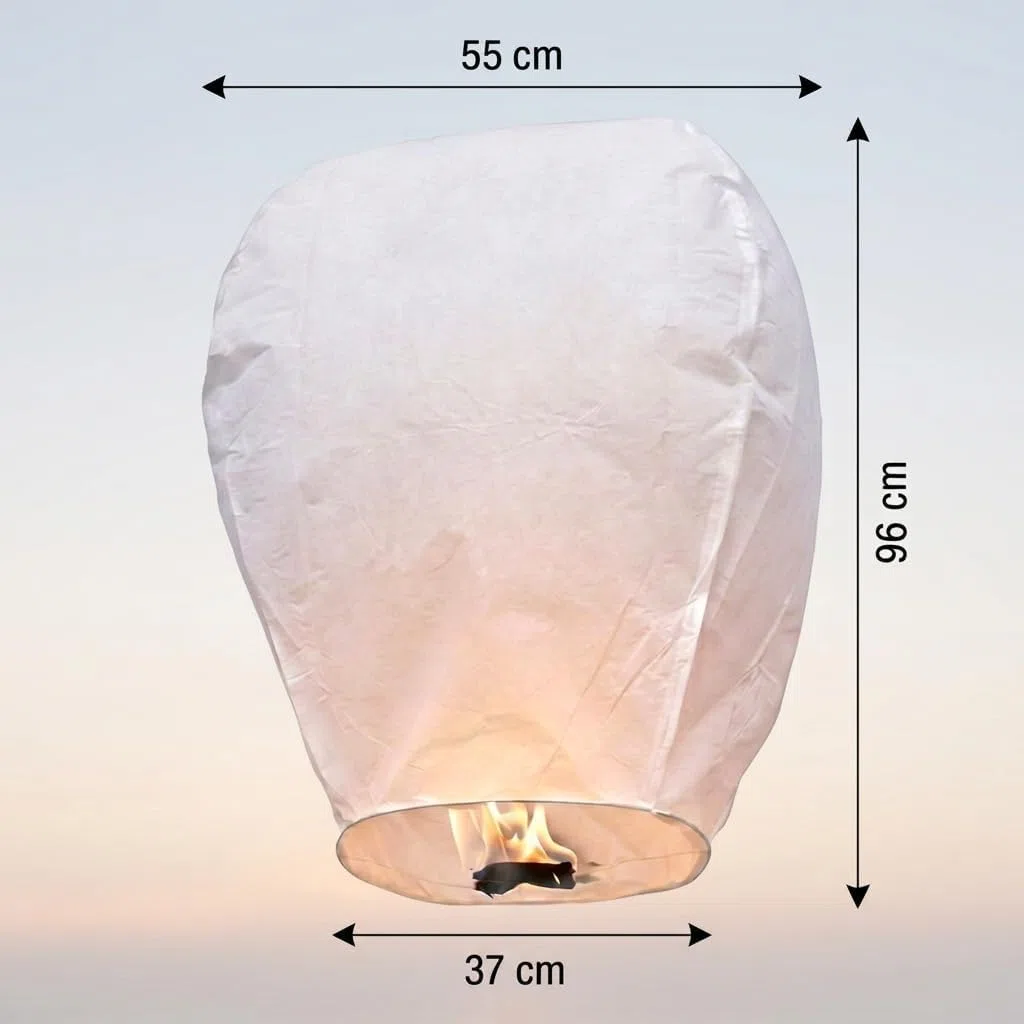 Ediesi, Lanterne Cinesi Volanti, 10 Pezzi, 100% Biodegradabile, di Carta, Bianco, Sky Lanterns, con un Pennarello per Scrivere i Desideri