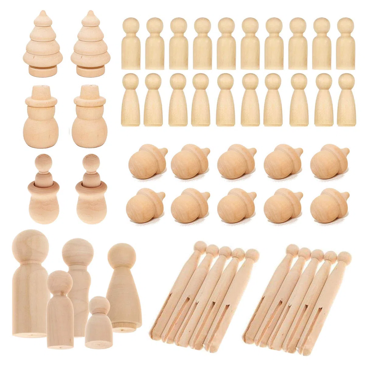 Woohome Bambole di Legno Peg 71 Pz, Bambola di Legno per Creazioni Artistiche e Painted, 8 Stile