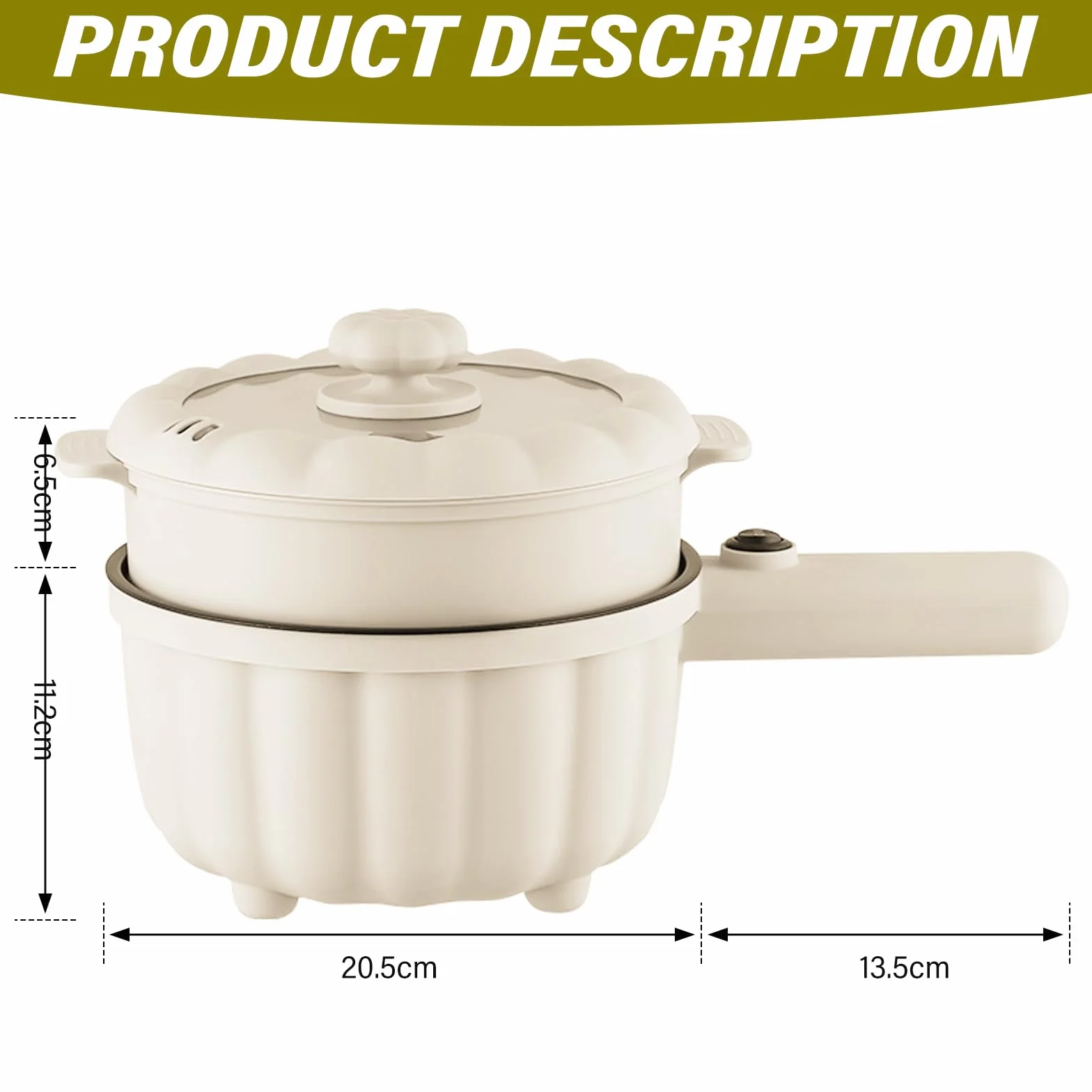 Hot Pot - Pentola elettrica da 2 l, con piroscafo, mini pentola elettrica antiaderente, mini pentola elettrica antiaderente, per casa, ufficio, dormitorio