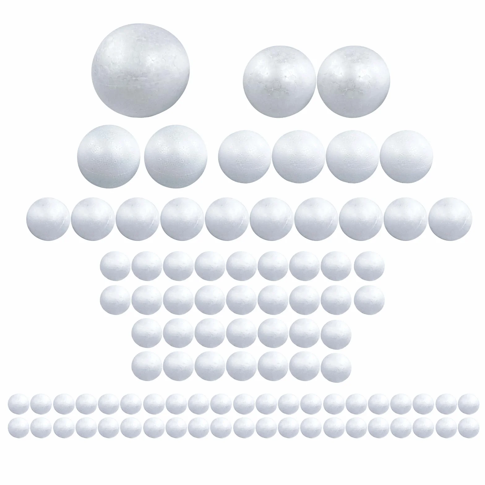 Miss Bakery's House Palline di polistirolo – Set completo – 100 pezzi – 1 x 10, 2 x 8, 2 x 6, 4 x 5, 10 x 4, 36 x 3, 42 x 2 – Set creativo fai da te – Palla di polistirolo – Vuoto – Feltro – Découpage