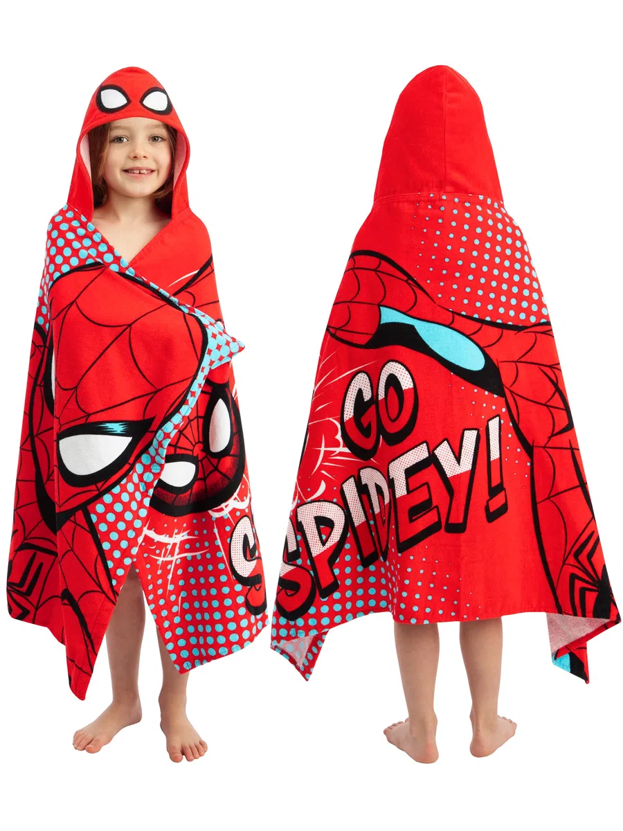 Marvel Spiderman Asciugamano Mare Bambino, Telo Mare Con Cappuccio Indossabile, Asciugamani Bambini, Rosso One Size