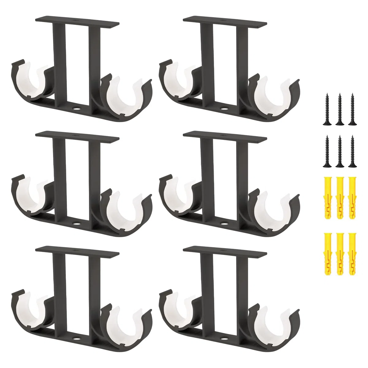 Staffe per aste per tende, 6 pezzi, in lega di alluminio, staffe per montaggio a soffitto, supporti doppi per tende da finestra, per aste per tende da 23 mm-26 mm (nero)