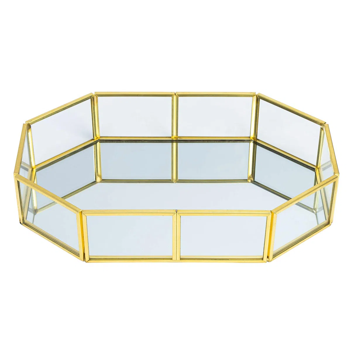 Vassoio da Portata in Metallo a Specchio con Finiture Dorate, Vassoio Porta Decorativo Organizzatore di Gioielli Cosmetici Vetro per Bagno, Cassettiera, Camera da Letto, Soggiorno
