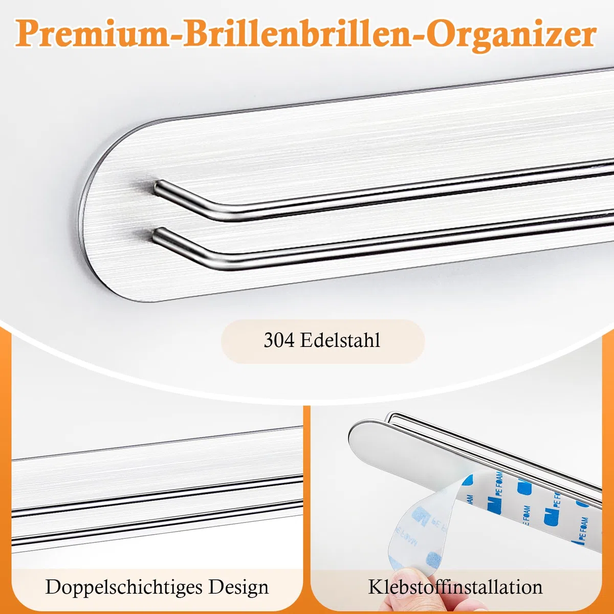 Supporto per occhiali da parete, supporto per occhiali da sole, supporto per occhiali da sole, supporto autoadesivo per occhiali, scaffale per occhiali da sole, organizer (Argento, 2 PCS)