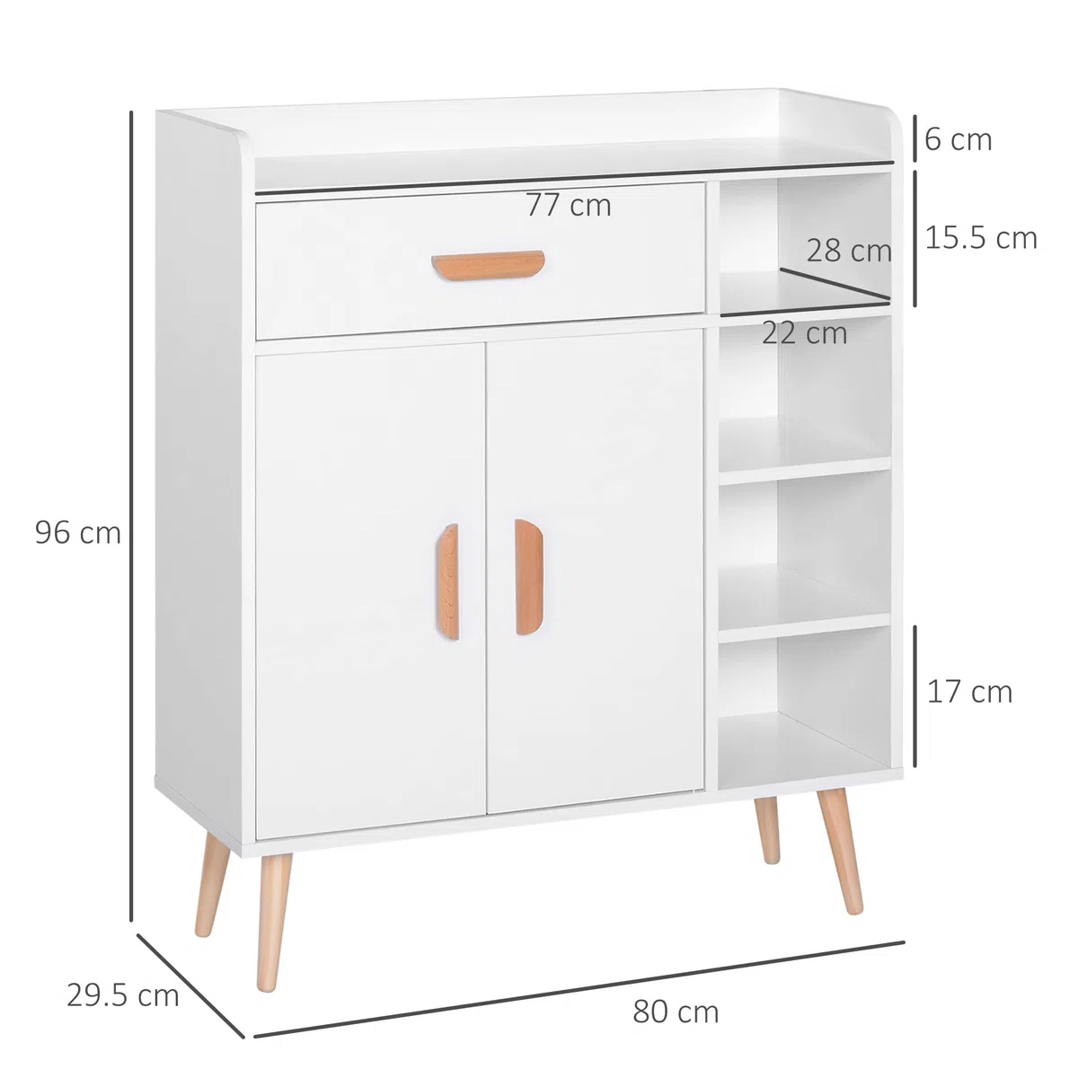 HOMCOM Credenza Moderna con Armadietto e Cassetto, Mobile Multiuso in Legno per Cucina e Salotto, 80 x 29.5 x 96cm Bianco