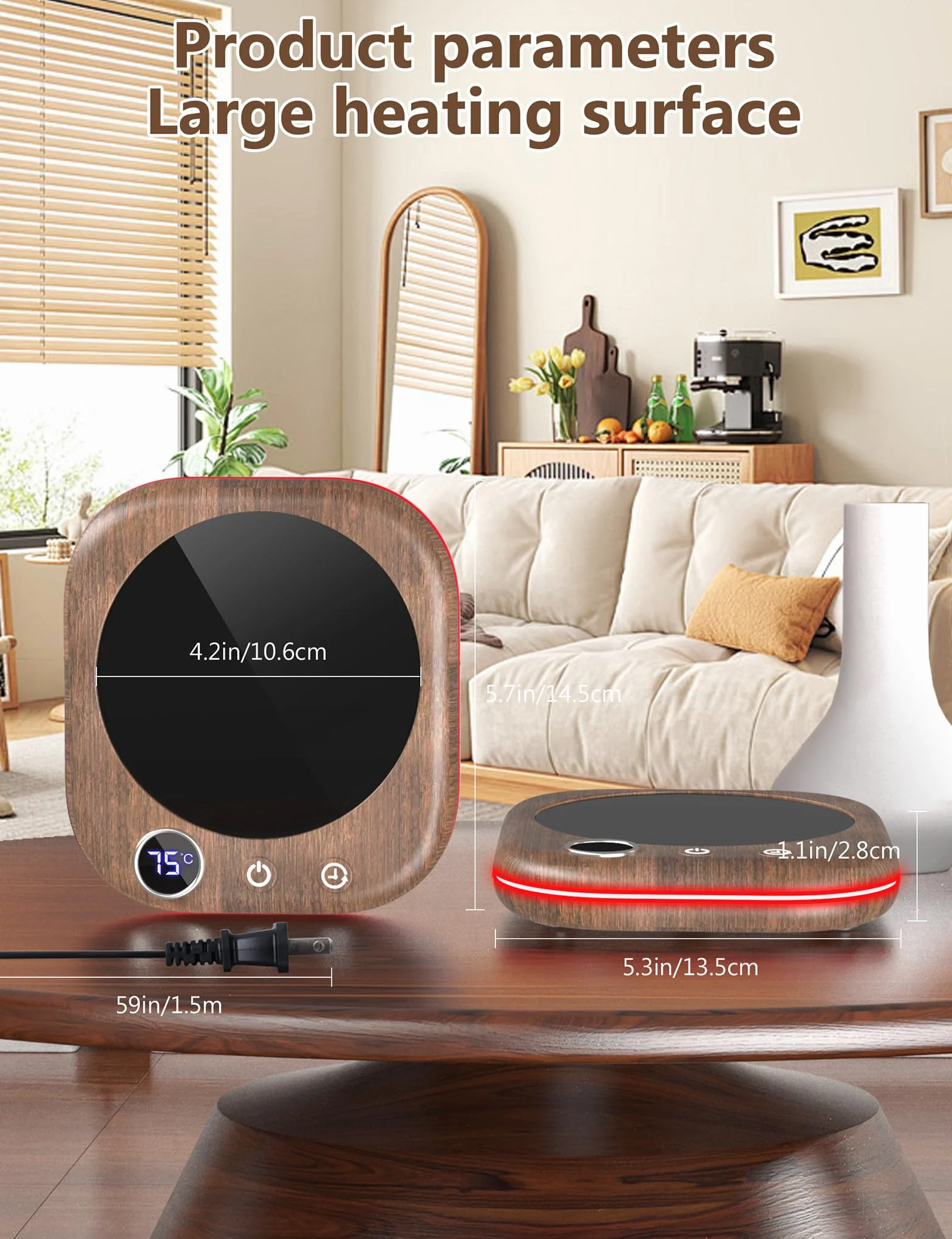 MQFORU Scaldatazze, Scalda Caffè da Tavolo con 3 Impostazioni di Temperatura, Display LCD，Spegnimento Automatico 1-12H, Scalda Candele Intelligente, Ideale per Regali di Caffè Accessori
