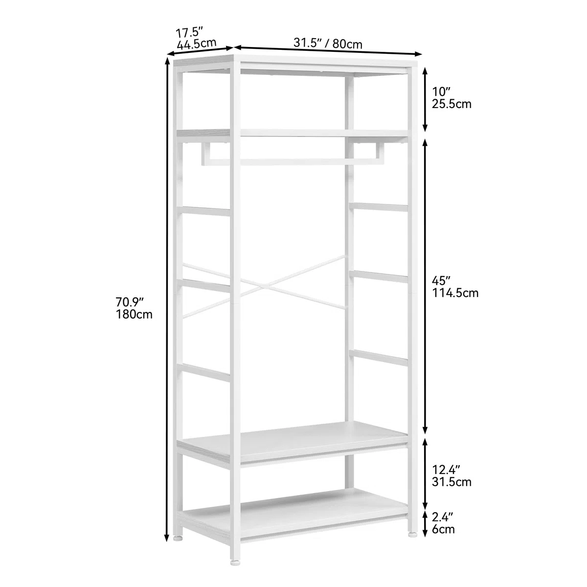 YITAHOME Appendiabiti con Portascarpe, Attaccapanni da Pavimento con 4 Ripiani, Porta Abiti Industriale, Scaffale per Abbigliamento, per Ingresso Corridoio Soggiorno, Bianco