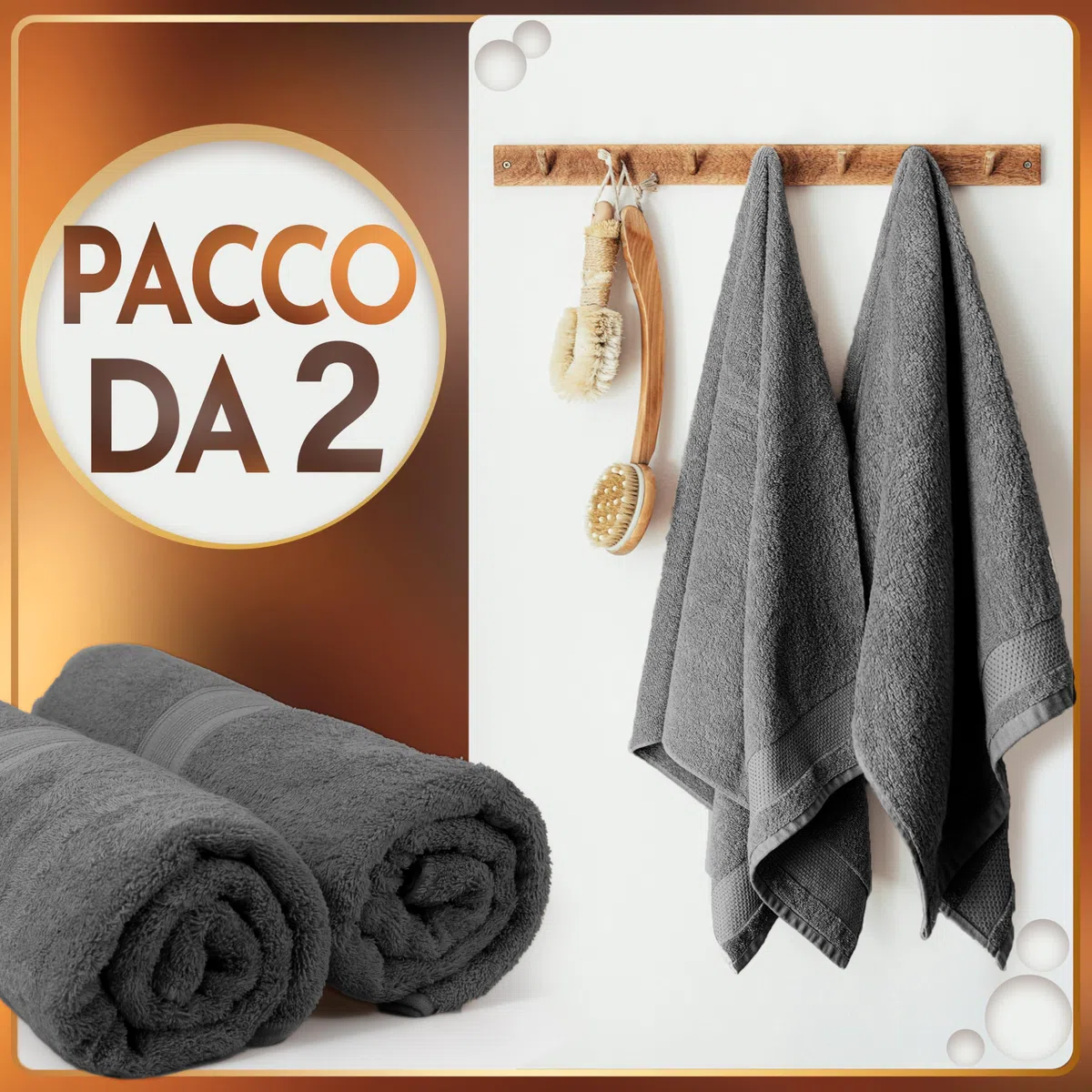 NatureMark - Confezione da 2 Asciugamani Sauna, Qualità Premium, 80 x 200 cm, 100% Cotone, Grigio Antracite