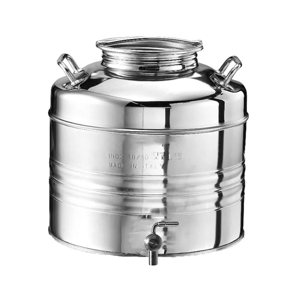 Fusto per olio con rubinetto da 15 litri giara damigiana bidone in acciaio inox 18/10 contenitore vino miele acqua