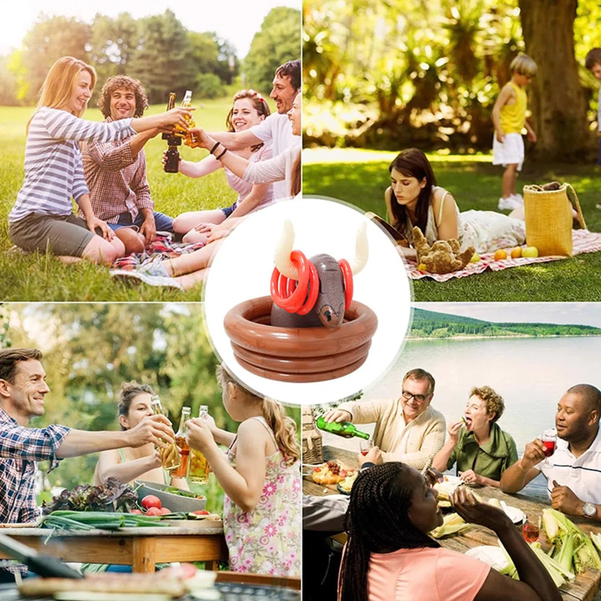 Gonfiabile a forma di toro, cestino per bevande galleggiante, 75,9 x 75,9 x 65,8 cm, design portatile, divertente accessorio per feste di birra per Oktoberfest, sport, compleanni e picnic estivi