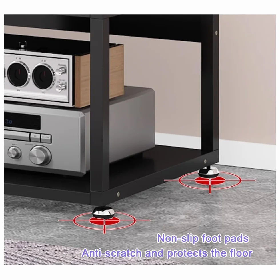 3 4 5 Livelli Mobile Componenti Stereo, HiFi Rack Audio AV Tower Media Stand, Rack Amplificatore Supporto Per Giradischi, Regolabile Mobiletto Portaoggetti, Legno & Metallo(Black,4 Tier-50X40X6