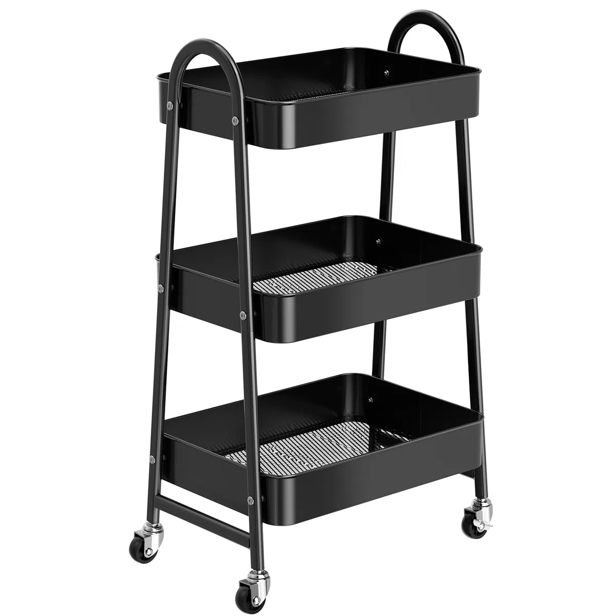 Carrello Multiuso Metallo a 3 Livelli con Ruote - Carrello Portaoggetti Carrello da Cucina Salvaspazio in Bagno, Ufficio, Nero