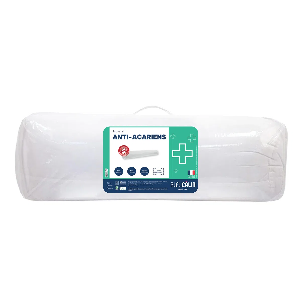 Bleu Calin Traversin Soffice Antiacaro, Antibatterico 1 Persona, Busta Microfibra, 90 cm