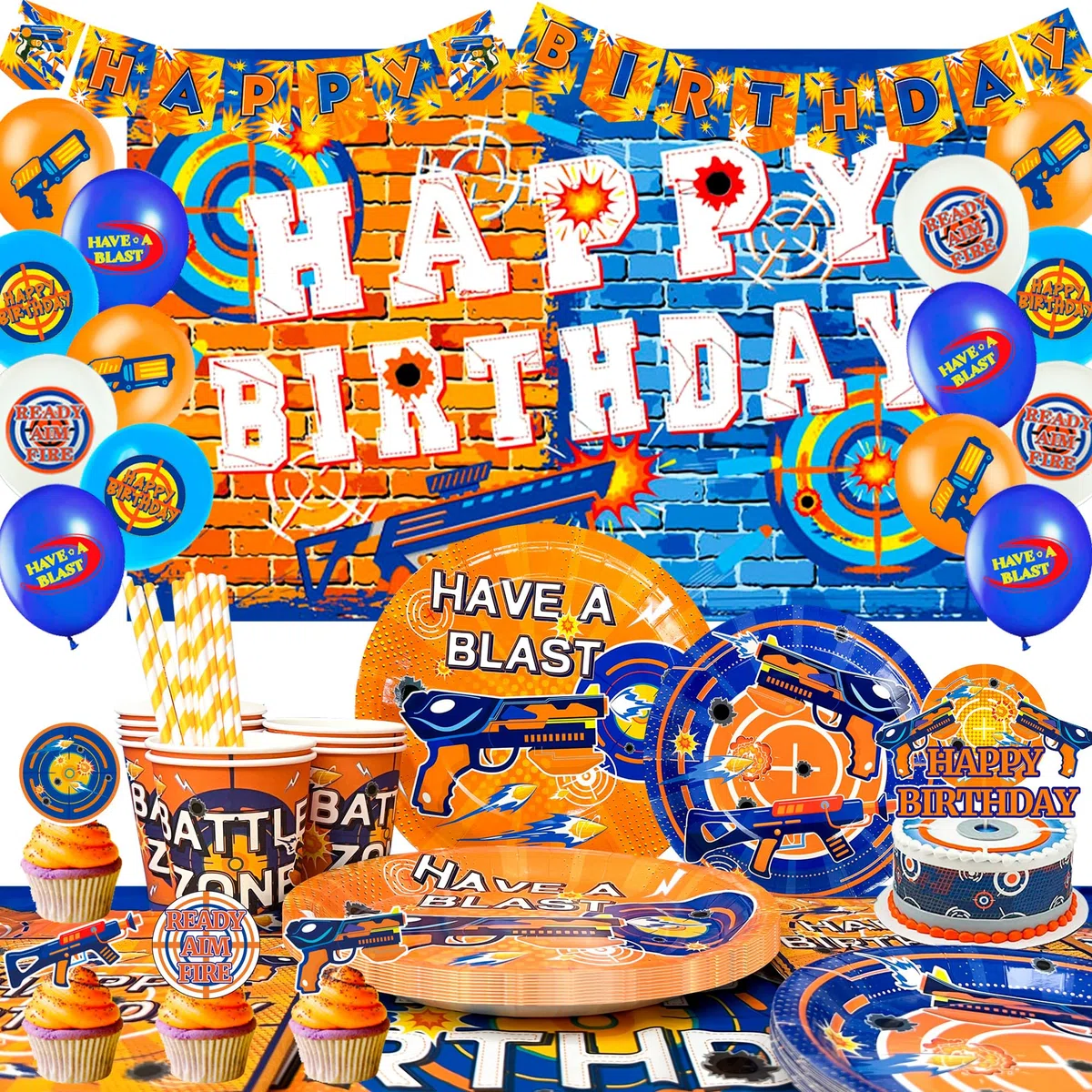 Forniture per Feste di Compleanno di Dart Tema, 16Ospiti Decorazioni e Stoviglie per Feste a Tema Freccette - Tovaglie Piatti Striscioni Palloncini e Altre Decorazioni per Compleanni