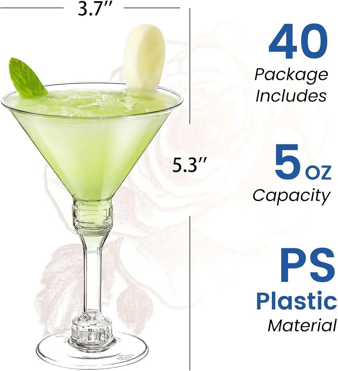 Confezione da 40 bicchieri da Martini in plastica riutilizzabili da 141,7 g, bicchieri da cocktail alti, mini bicchieri da Martini, bicchieri da margarita in plastica, perfetti per feste di Capodanno