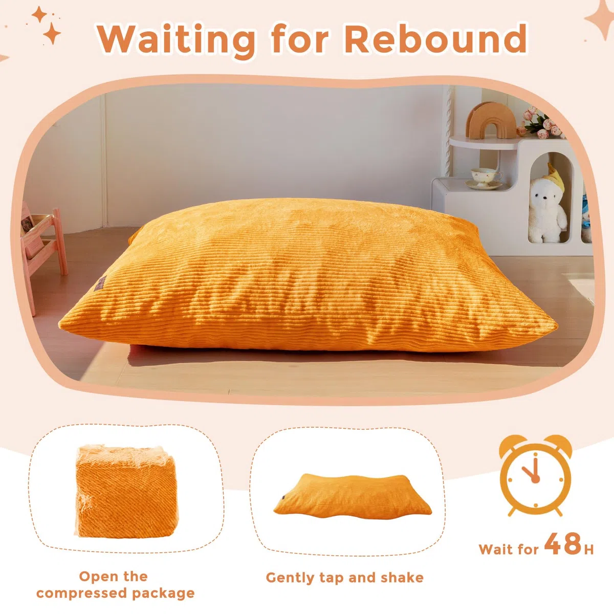 MAXYOYO Pouf da Salotto, Copertura Rimovibile in Velluto Costoluto, Pouf Letto con Imbottitura in Schiuma Morbida, Sacco Puff per Bambini Stabile Senza Struttura, Divano da Salotto