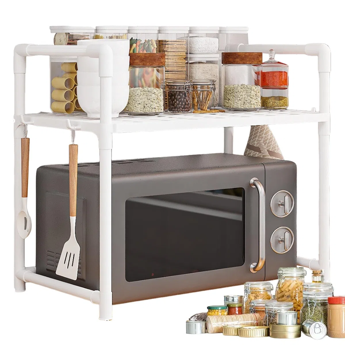 Supporto per forno a microonde | Scaffale regolabile da appoggio | Scaffale portaoggetti da cucina | Il piano di lavoro del supporto per microonde è un accessorio da cucina progettato per