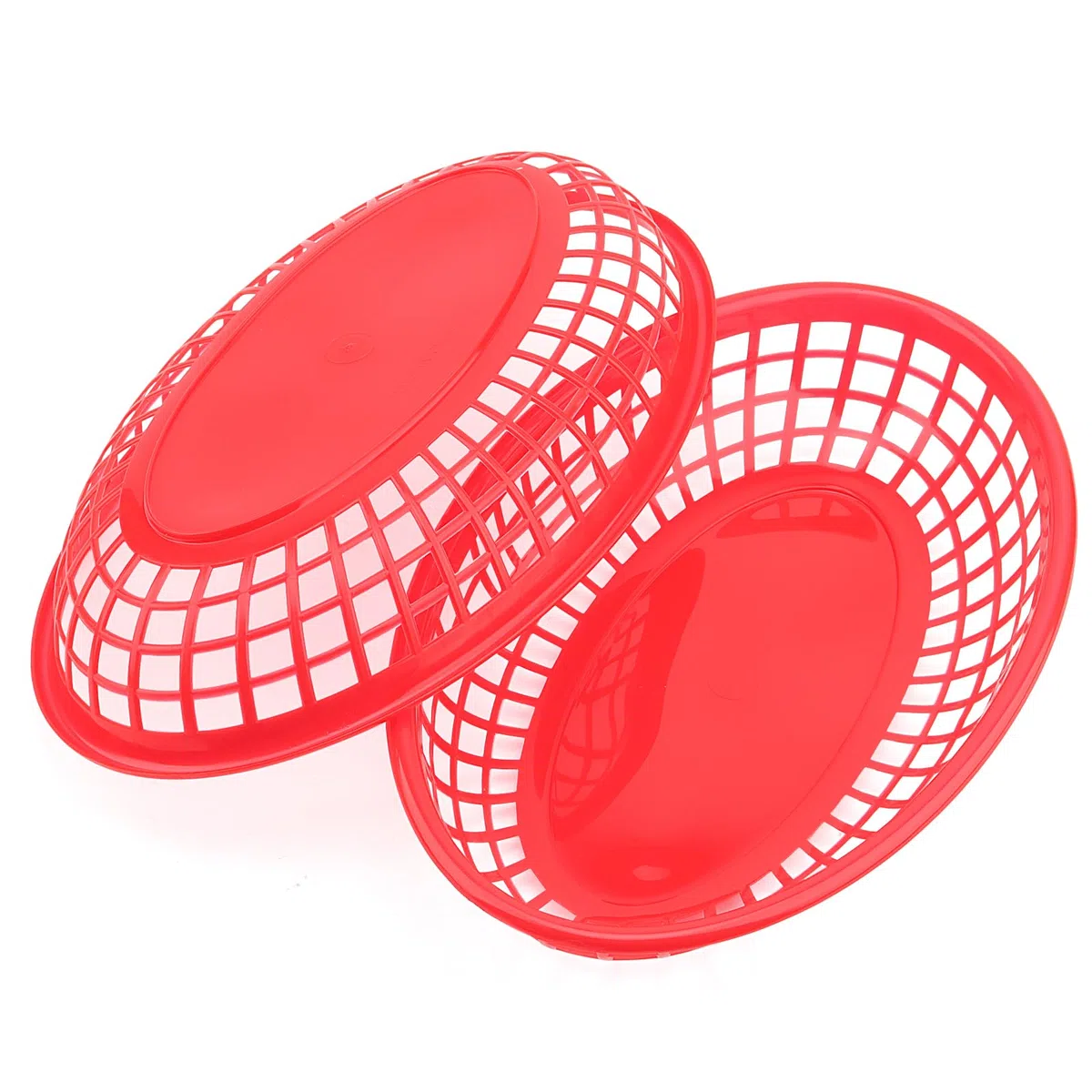 MUKCHAP 40 cestini in plastica rossa per fast food, 23 x 14,5 x 4 cm, ovali cestini rossi per fast food, cesti in plastica per alimenti, per patatine, panini, hamburger