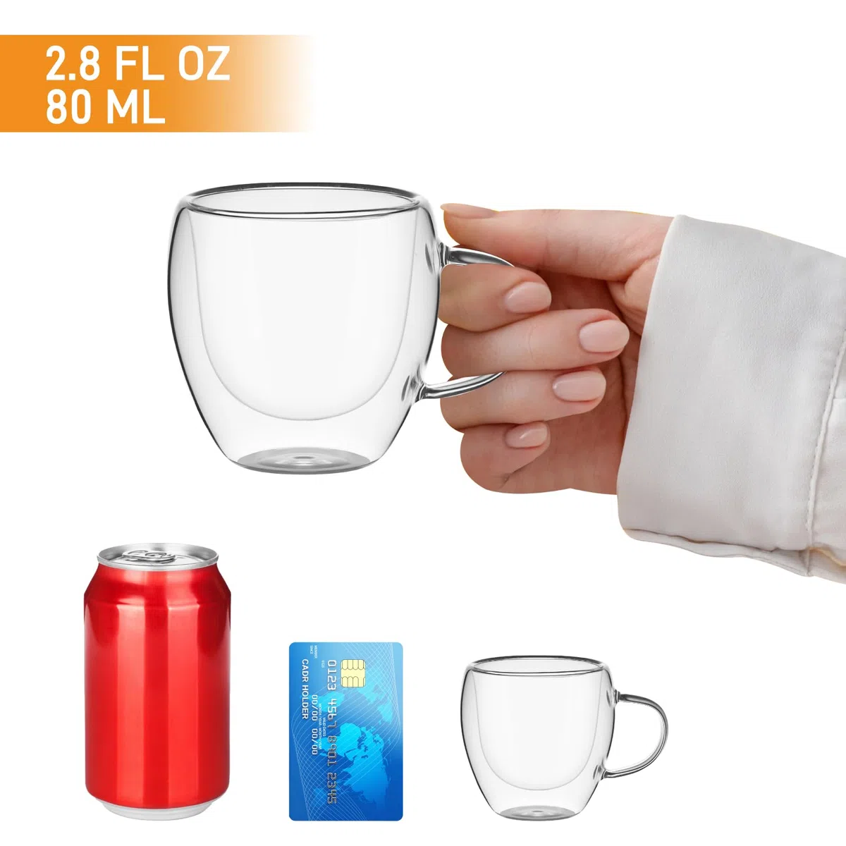 Confezione da 4 tazze espresso, 80 ml, tazze da caffè espresso con manici, bicchiere da caffè in vetro a doppia parete, tazze in vetro isolante