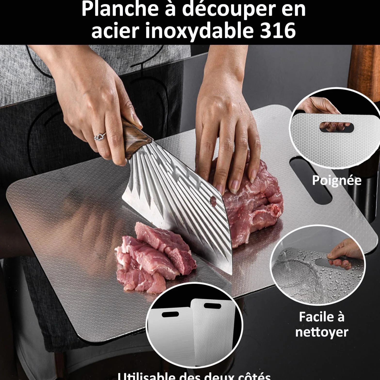 Tagliere Acciaio Inox, Tagliere in Titanio per Cucina, Nuova Versione - Resistente ai Graffi, Completamente Senza BPA, Essere Lavato in Lavastoviglie
