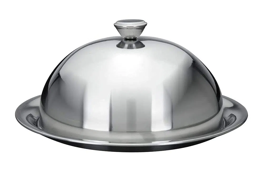 Ciotola con piatto in acciaio inox – Ø 30 cm – Campana per formaggio con piatto da portata, campana da portata