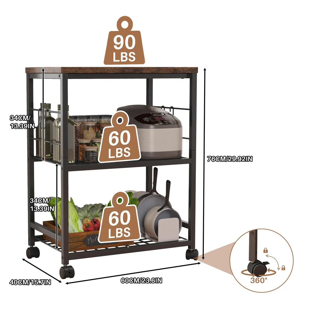 Carrello da Cucina con Microonde su Ruote,Tavolo per Microonde a 3 Ripiani con Spazio di Archiviazione,Piccolo Scaffale per Carrello da caffè per Organizzare Il Soggiorno O L'Ufficio.