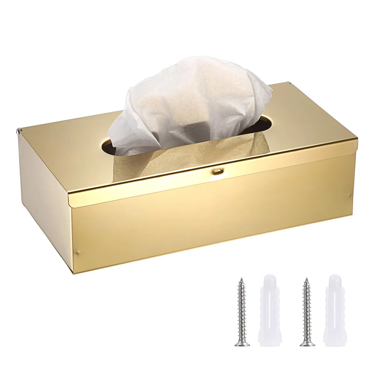 Scatola rettangolare in tessuto inox 304, per fazzoletti, per sala da pranzo, soggiorno, camera da letto, ufficio, hotel, oro (25 x 13 x 7,5 cm)