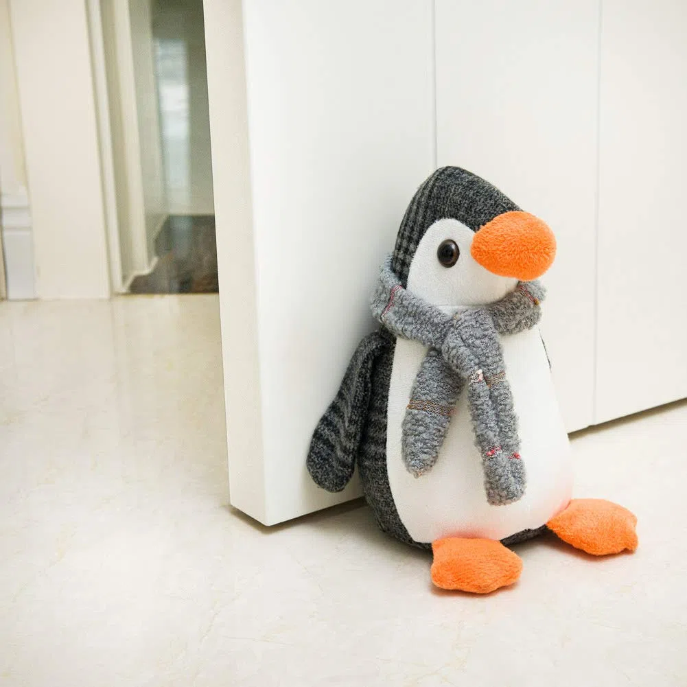 Marwood - Fermaporta carino per casa e ufficio, pinguino, zavorrato, per interni, in tessuto, animale imbottito, decorativo, per pavimento