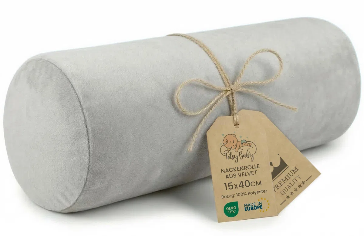 Totsy Baby Cuscino cilindrico per cervicale lombare e ginocchia per letto o divano 40x15 cm - cuscini cilindrici per corpo e yoga in schiuma con fodere in Grigio Velluto