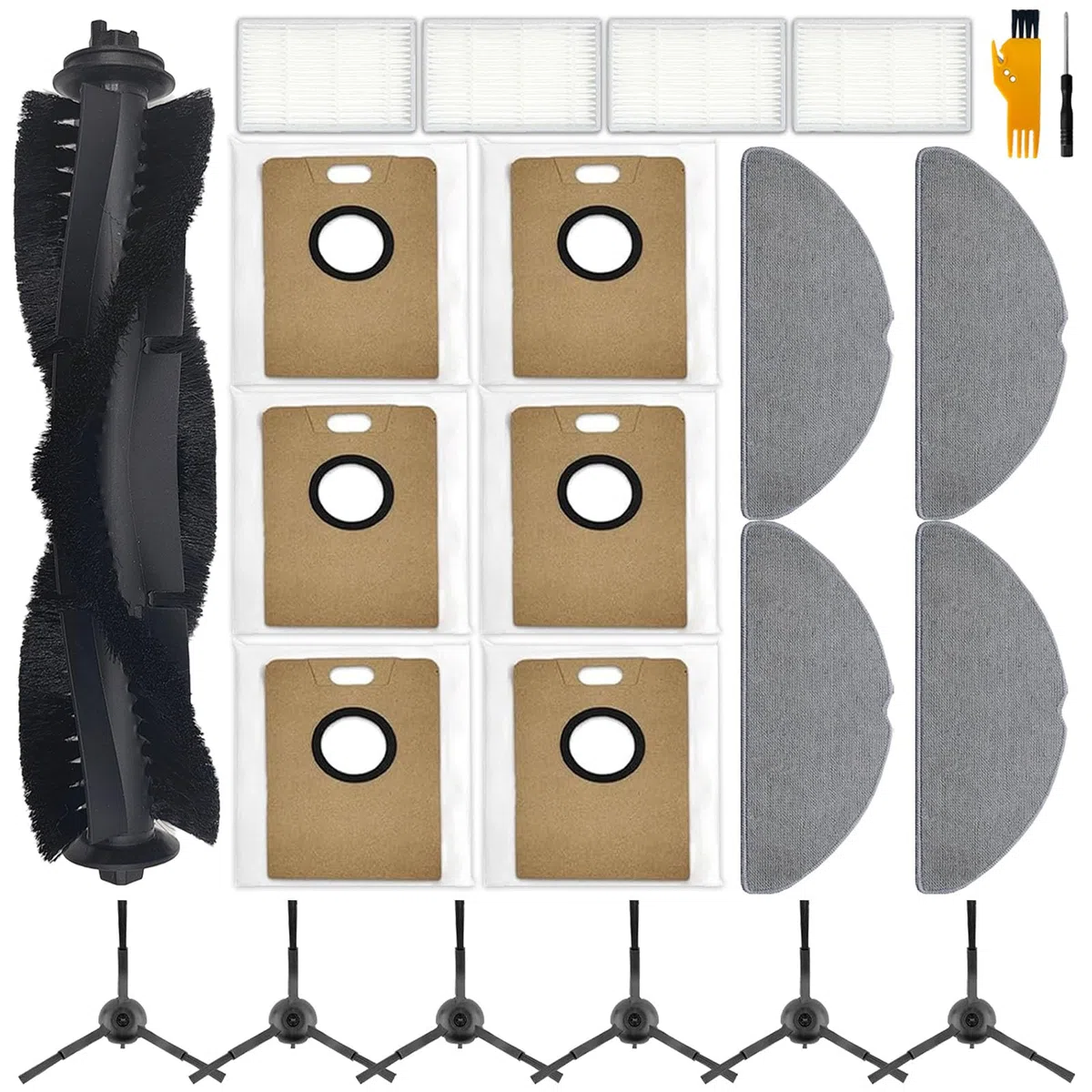 21 Pezzi Accessori per Tapo RV20 Max Plus / RV20 Max / RV30 Max Plus / RV30 Max Aspiratore, 1 Spazzola Principale, 4 Filtri, 4 Asciugamani, 6 Sacchetti di Polvere, 6 Spazzole Laterali