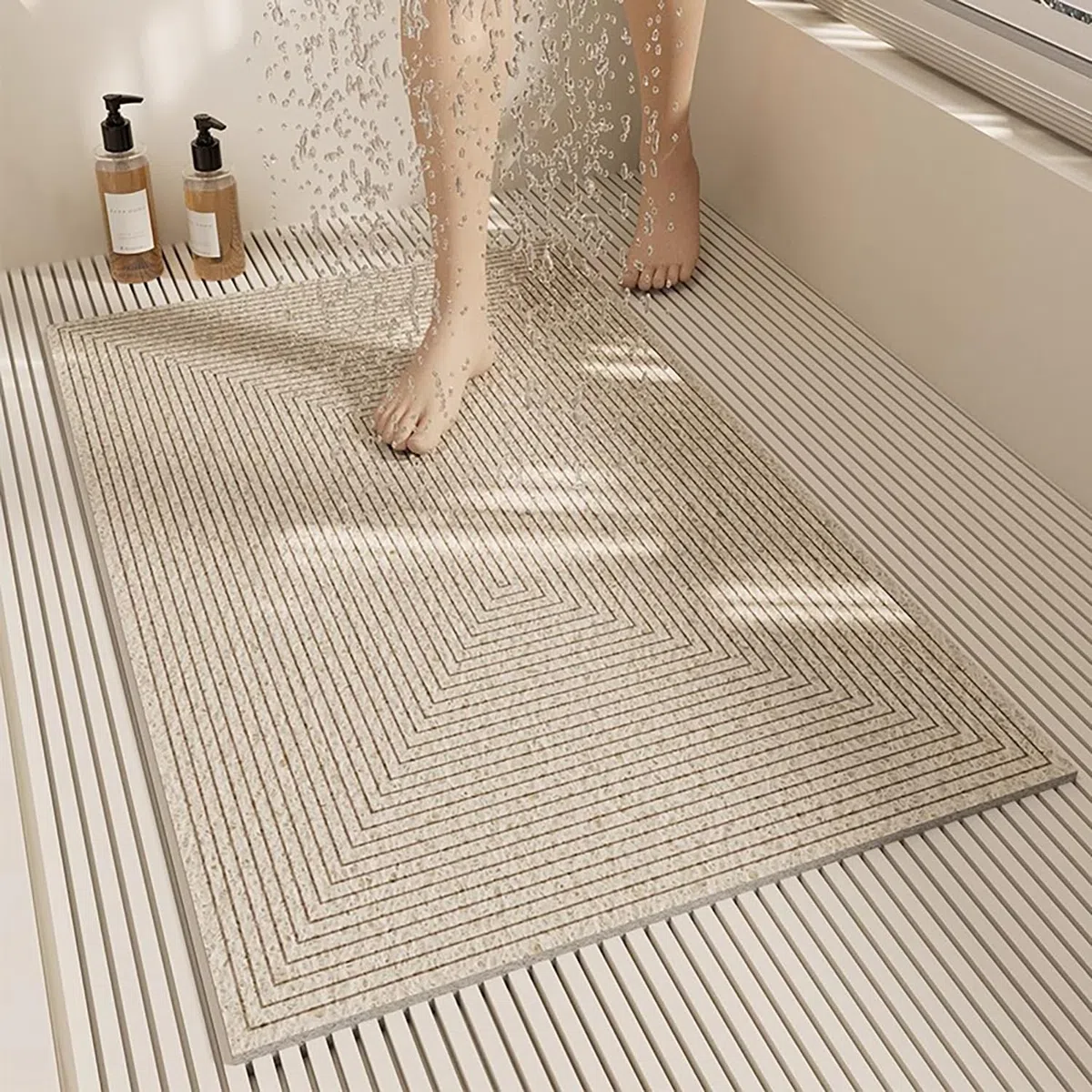 Tappetino Doccia Antiscivolo 50x70cm,Tappeto Doccia in Luffa,Tappetino Vasca Senza Ventose,Tappeto Bagno con Fori di Drenaggio,Motivo Geometrico C