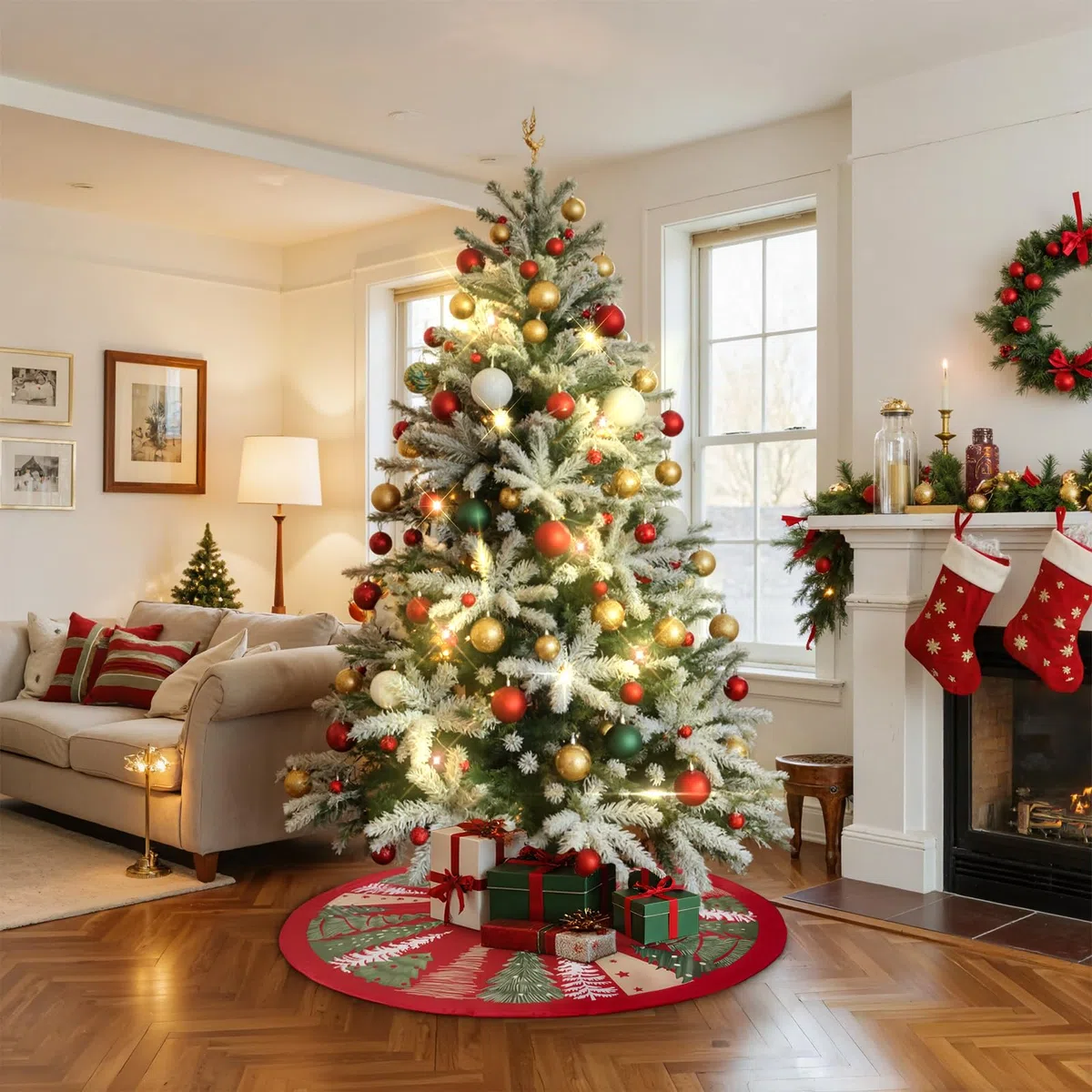 Lanpn Tappeto Sotto Albero di Natale Copribase Albero 90cm, Grande Velluto Copertura Base Tappetino Copri Base Piede Gonna per la Decorazioni per interni per feste invernali in casa (Rosso)