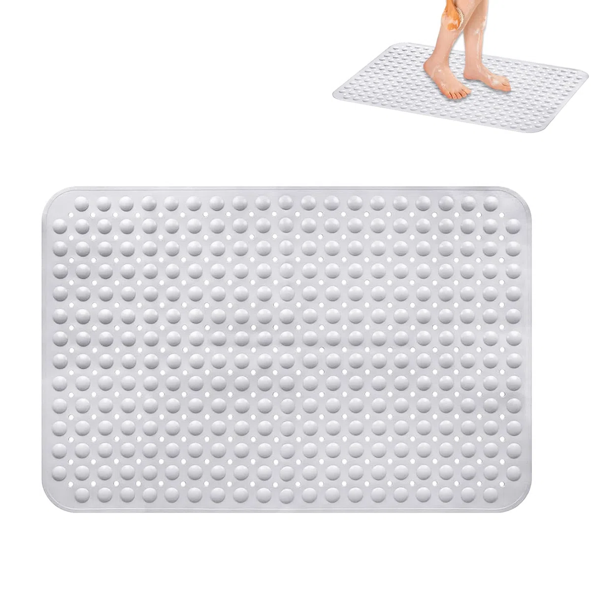 Tappetino Doccia Antiscivolo, 60 x 90 cm Tappetino da Doccia Antiscivolo, Tappeto da Bagno Lavabile in Lavatrice, Tappeto da Bagno con Ventose e Fori di Scarico, per Doccias (Bianco)