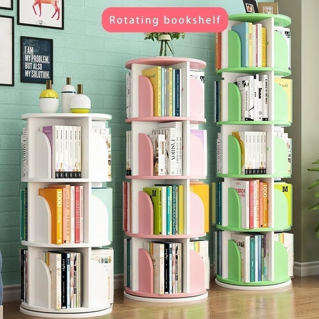 Libreria girevole scaffale rotante a 360° con 3/4/5/6 ripiani scaffale da terra per riporre libri organizzatore di scaffali impilabili vetrina per camera da letto soggiorno(bianca,40*190cm)