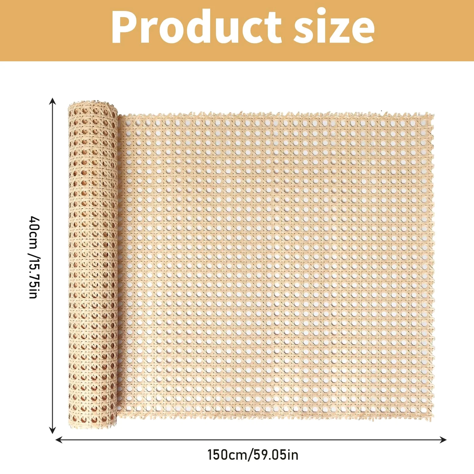 Rattan Rotolo PE 40x150 CM Paglia di Vienna per Sedie Fatto a Mano Fettuccia Rattan Artigianato Fai da Te Fettuccia in Ratta per Mobili, Cestini, Sottobicchieri, Sedie