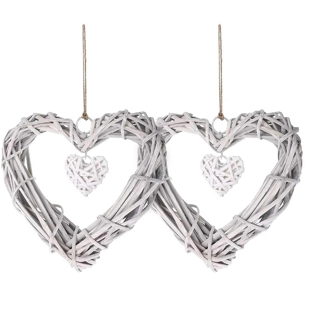 2 Pezzi Ghirlande Cuori Appesi, Forma di Cuore Corona, Rattan del Mestiere di DIY Ghirlanda di Vimini a Forma di Cuore per Matrimonio Compleanno Festa a Parete Decorazione