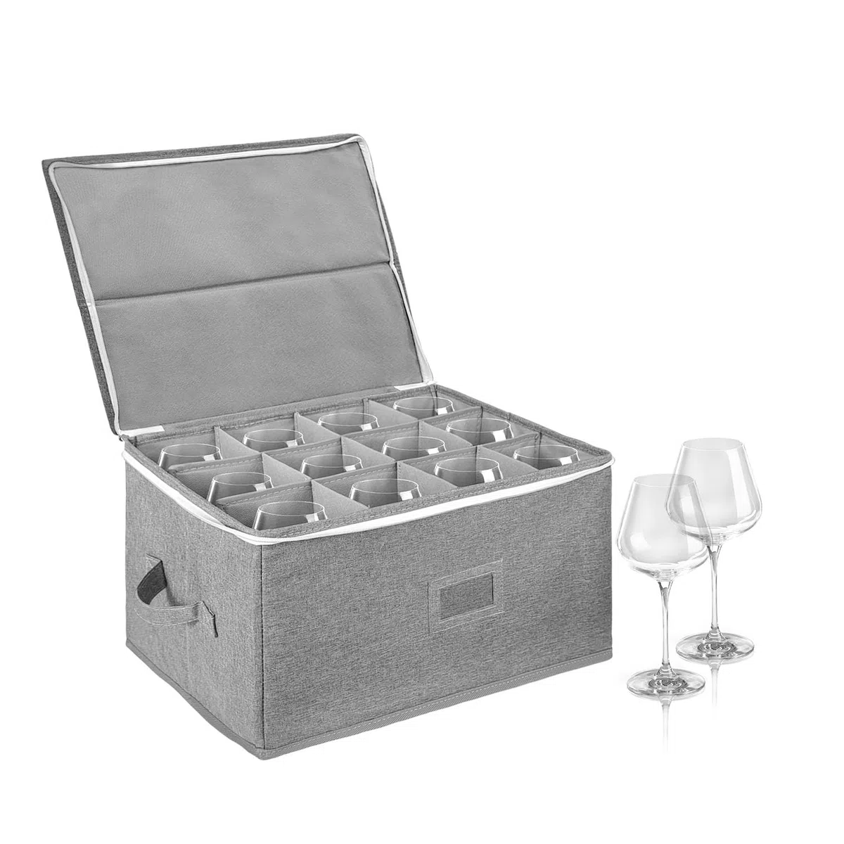 Vino Portabicchieri Scatole Trasloco, Impilabile Porta Calici con Partizione, Impilabileporta Bicchieri per 12 Bicchieri da Vino, Flute da Champagne, Guscio Rigido con Finestra per Etichett