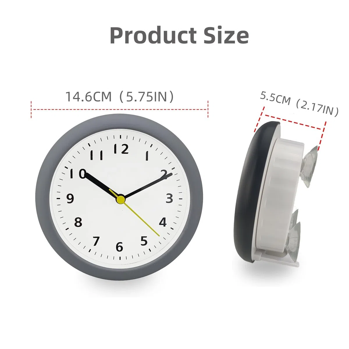 Orologio da Doccia Silenzioso, Impermeabile, Senza Tic, Funzionante a Batteria, con Supporto Pieghevole con Foro per Gancio e Ventosa in PVC per Bagno Camera da Letto