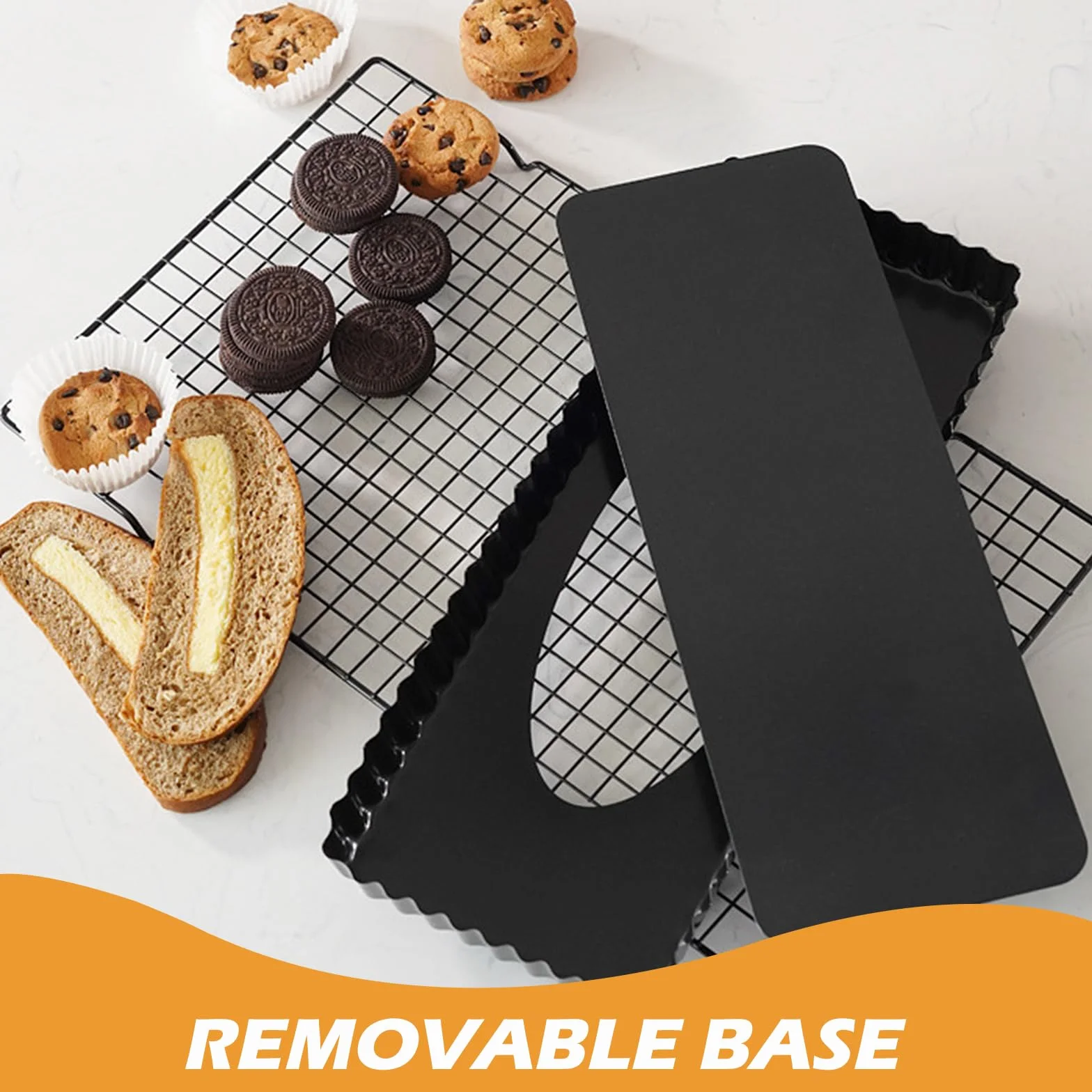 2 stampi per torte con fondo di sollevamento, antiaderente, 35 x 11 cm, rettangolare, per torte e biscotti fatti in casa, 2 pezzi