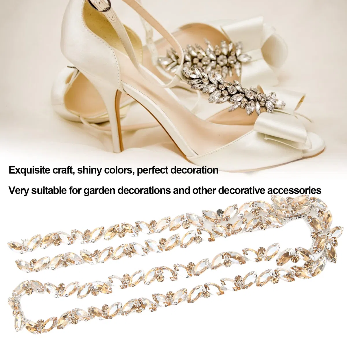 1 Metro Catena di Strass di Cristallo con Strass di Cristallo per Scarpe Fai da Te, Cintura, Borsa, Cappello, Fascia per Capelli (Spumante Oro) - Matrimonio