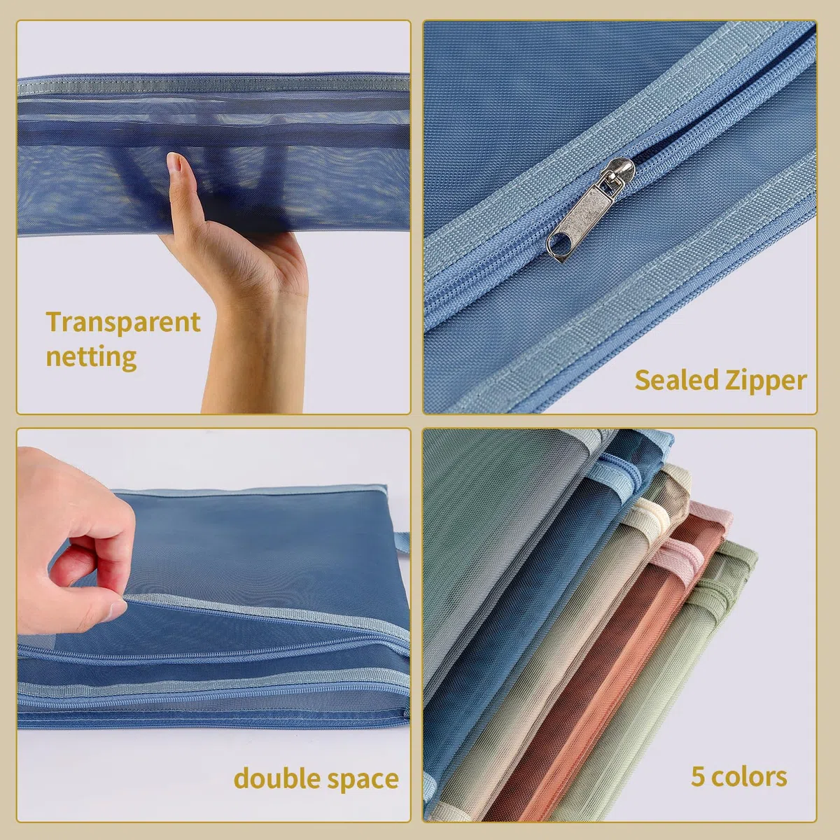 Sacchetto in Mesh con Cerniera Colorato, Set di Blocchi da Costruzione in Nylon a Doppio Strato per Giocattoli, Organizzazione e Conservazione, Borsa A4 con Cerniera e Maniglia, Traspirante e