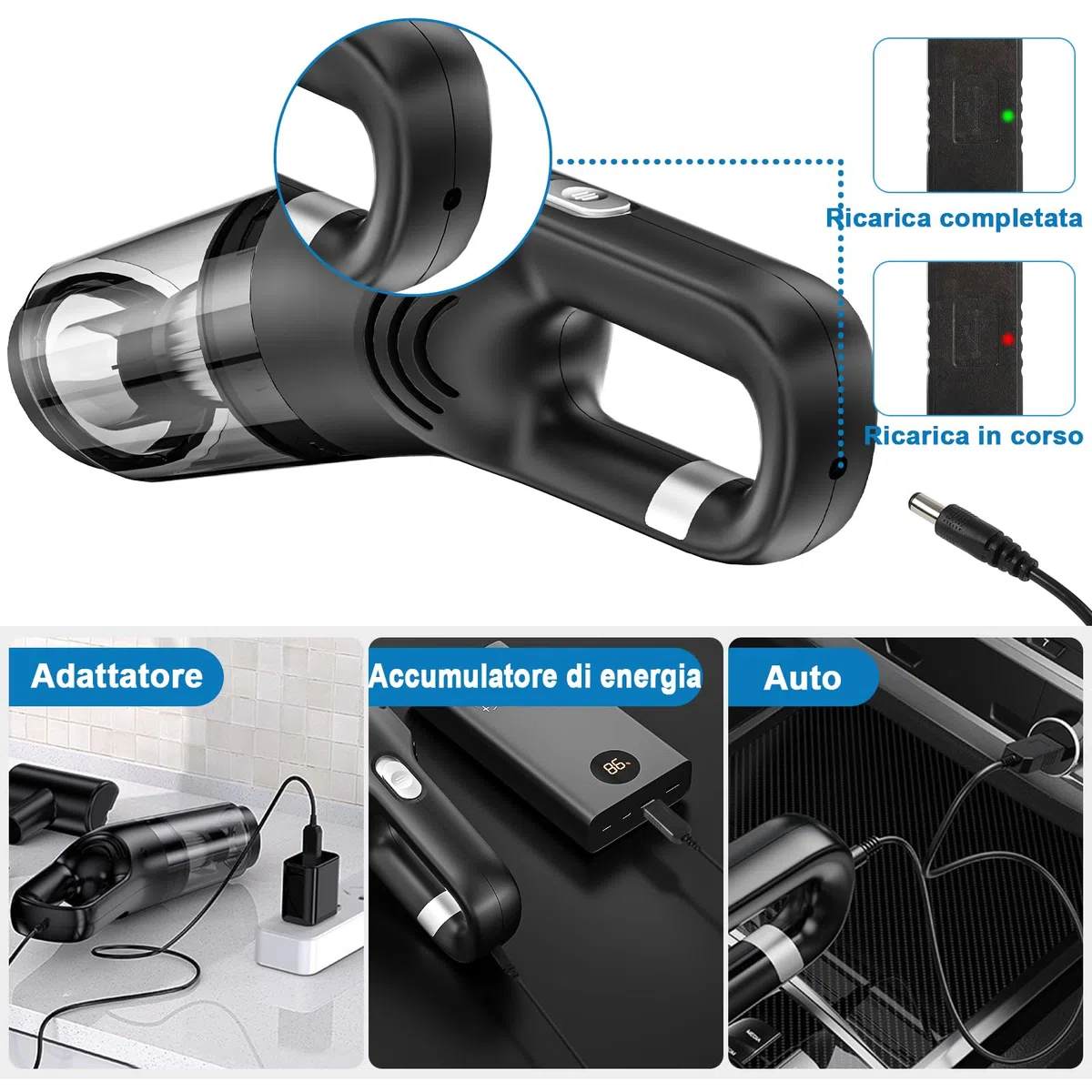 Czemo Aspirabriciole Senza Fili Potente 9000pa 120W Aspirapolvere Auto, Mini Aspirapolvere Portatile per Auto Ricaricabile Aspira Briciole USB Aspirapolvere a Mano per Casa Auto Ufficio