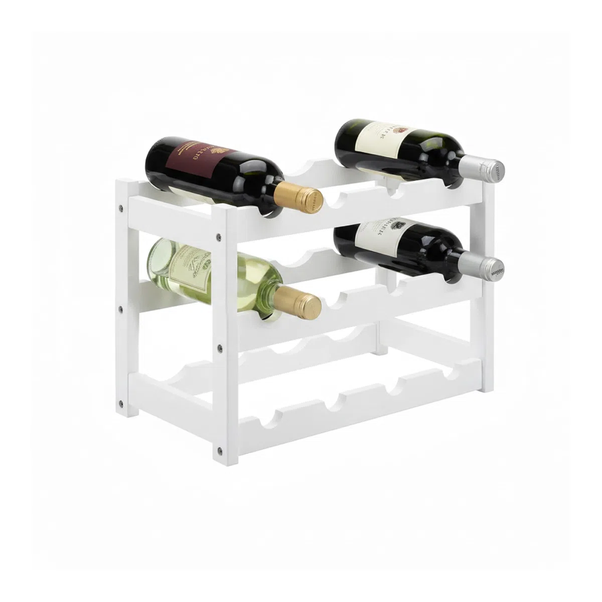 Baroni Home Cantinetta Portabottiglie in Legno, 3 Ripiani per 12 Bottiglie, Espositore Vino per Cucina, Bar e Cantina, Facile da Montare, 24x46x30 cm (Bianco)