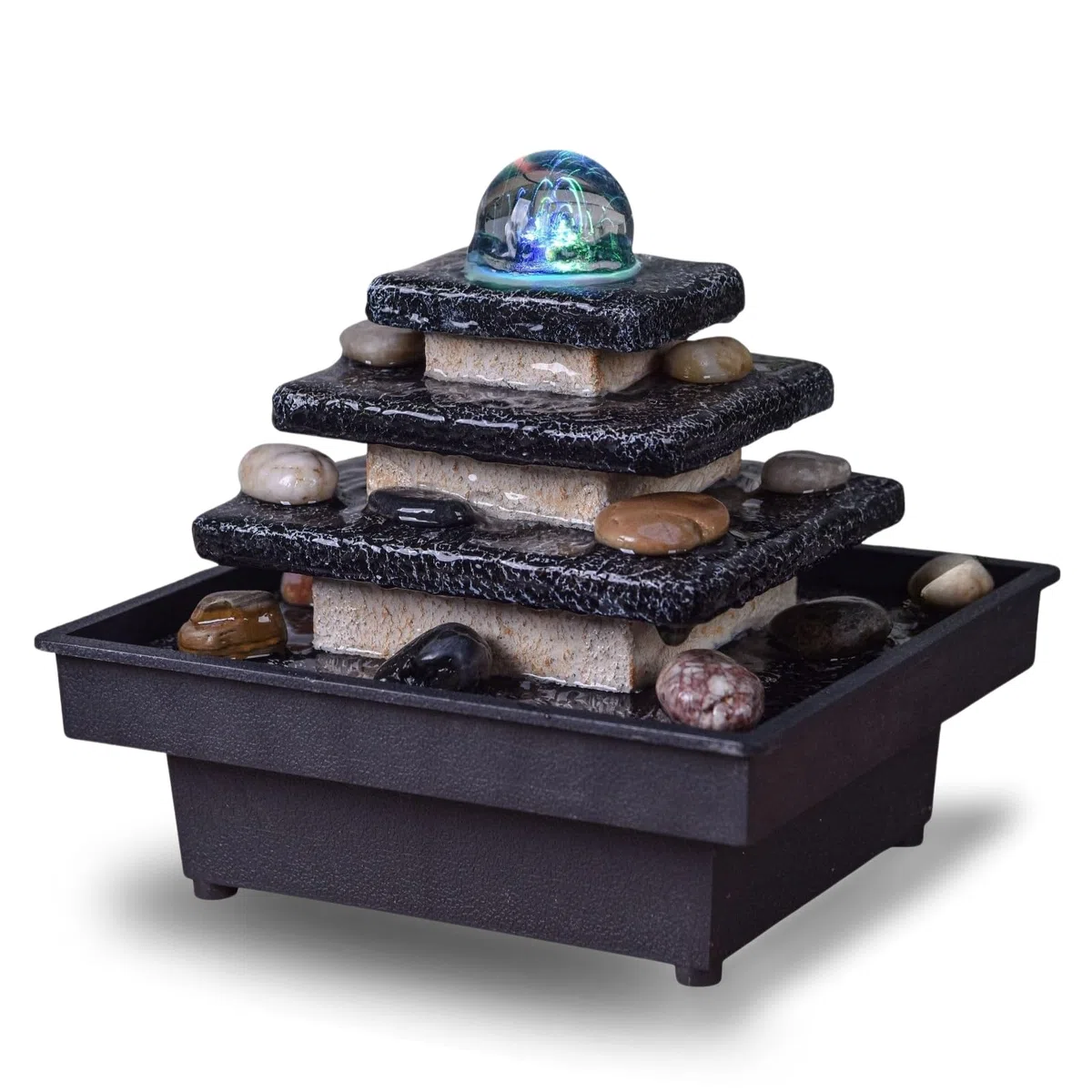 Fontana interna Cascata Scala Tempio Luce Colorata, Decorazione d'interni Zen Rilassante Soggiorno, Camera da letto, Ufficio, Fontana da Tavolo Decorativa, Idea Regalo, H 18x20x18 cm – Eka Zen'Light