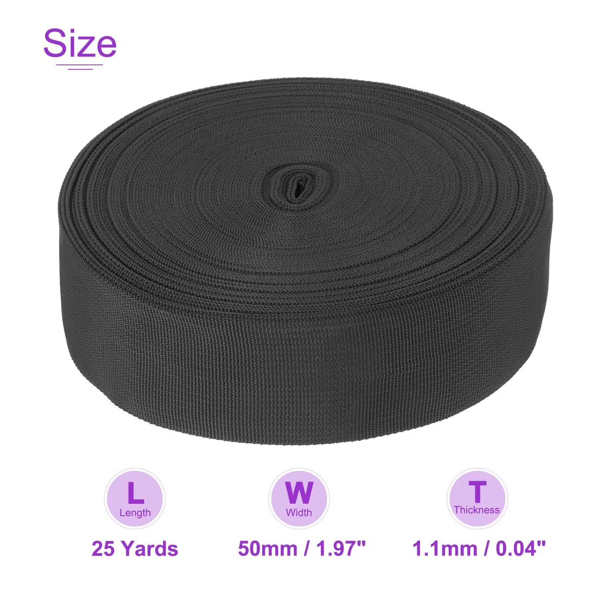 DMiotech 25 Iarde 22M x 50mm Larghezza, Cinghia Nylon, Cinghia Poliestere Piatta,Reggette per Zaini Artigianali Fai da Te, Cucito, Riparazione Attrezzature Esterni, Nero