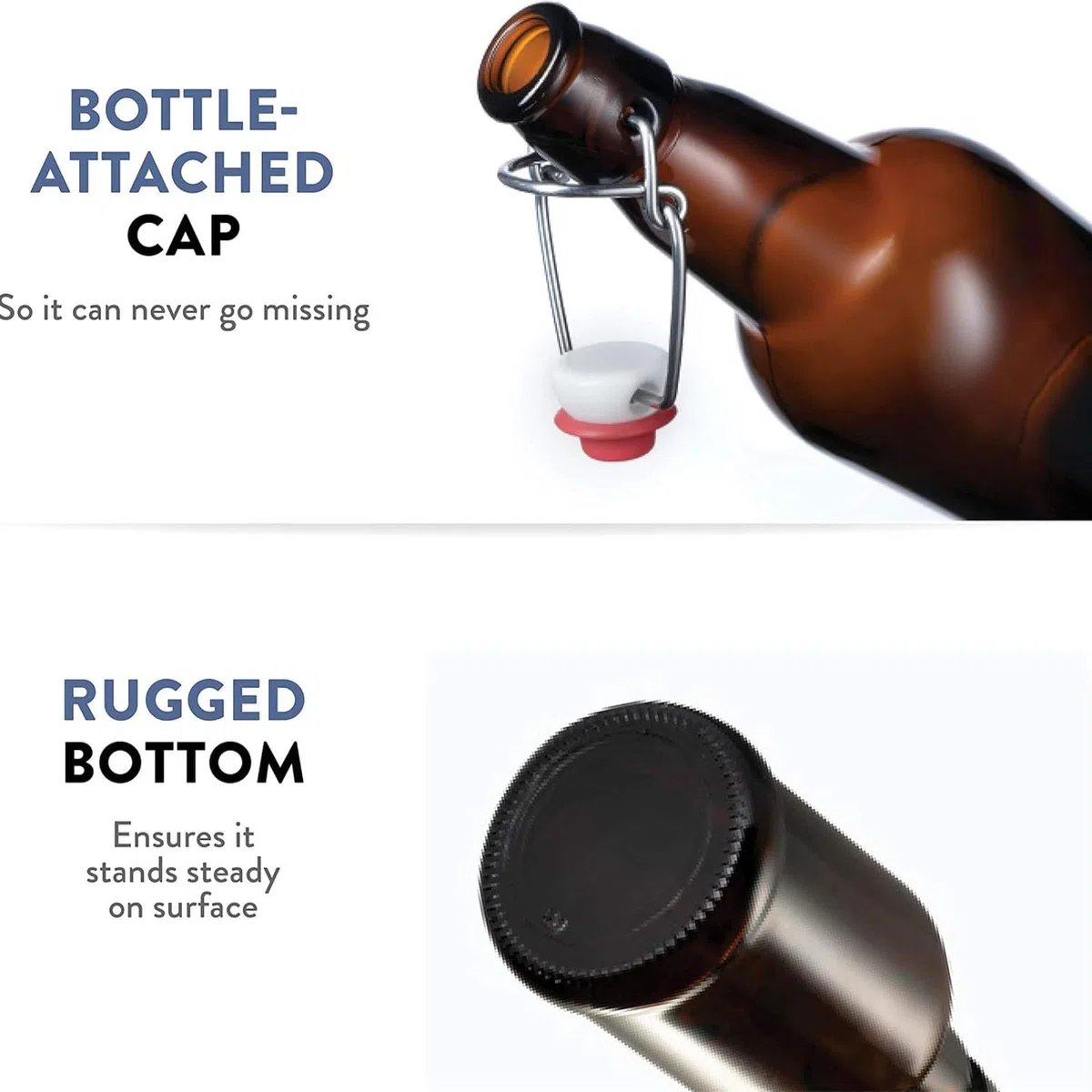 6 bottiglie di vetro con tappo basculante, per la produzione di birra con tappo ermetico per vino, condimenti, bevande, olio, aceto, kombucha e acqua, 474 ml, ambra