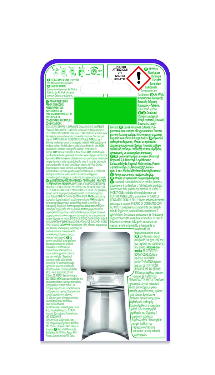 Air Wick Diffusore Elettrico di Oli Essenziali, 6 Ricariche per Diffusore alla Fragranza Lavanda e Campanule, Profumatore per Ambienti Elettrico con Oli Essenziali