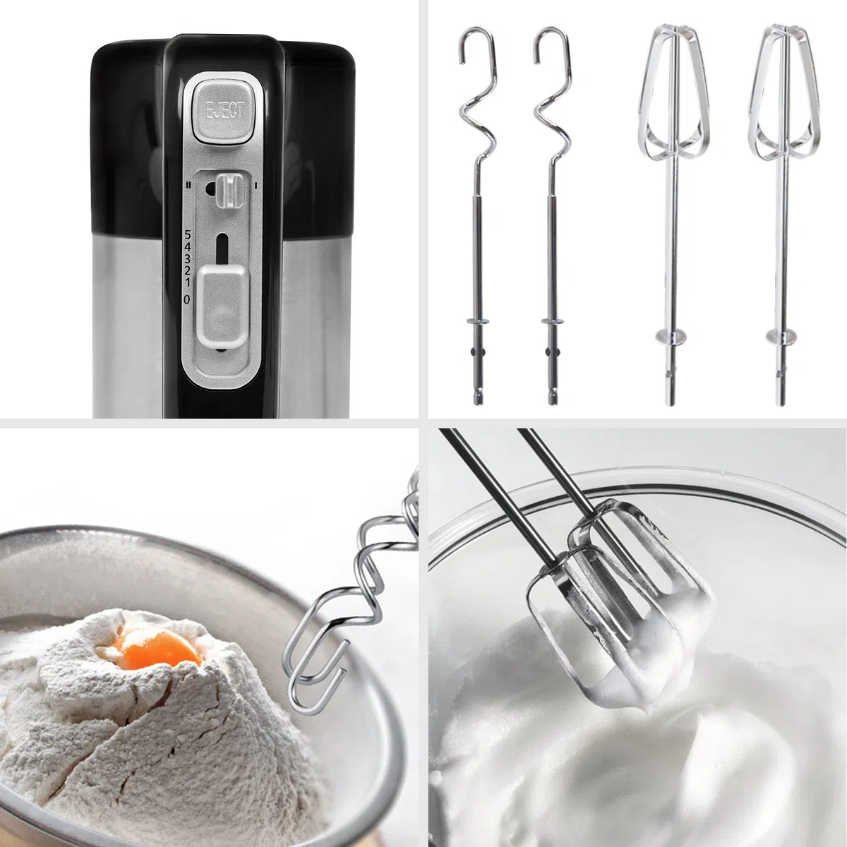 Duronic Sbattitore elettrico 400 W | 5 velocità e funzione turbo | Frusta elettrica con contenitore per accessori | 2 sbattitori 2 ganci e 1 frusta in acciaio INOX (HM3, HM3)
