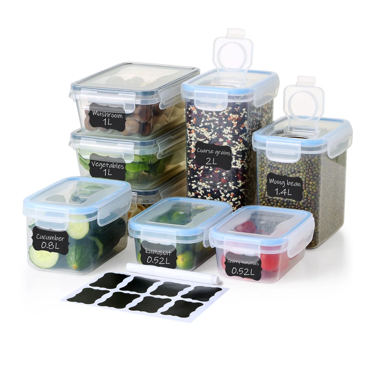 8 Contenitori Ermetici per Alimenti,scatola ermetica per alimenti, scatola alimentare in plastica per cucina, conservazione degli alimenti per farina, cereales