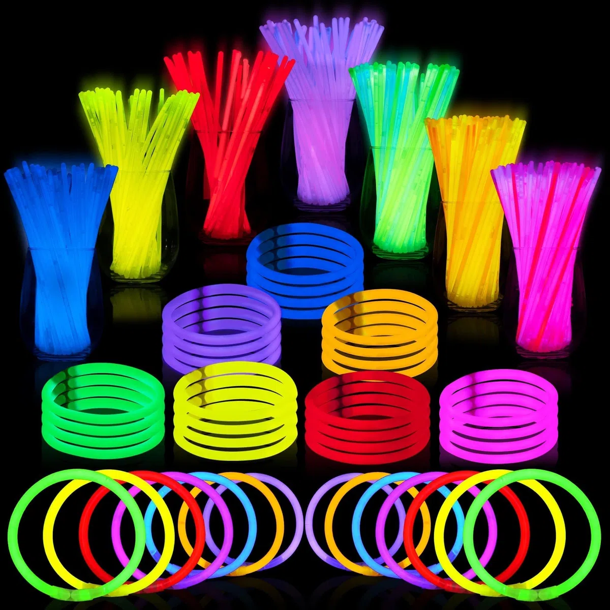 JOYIN 300 Neon Party Kit, 300 Pezzi 8" (20cm) bastoncini luminosi & 300 Connettori per braccialetti, Braccialetti e collane luminose per decorazioni pasquali, natalizie, di Halloween e nozze
